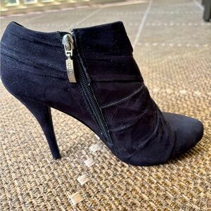 Guess black suede bootie heels